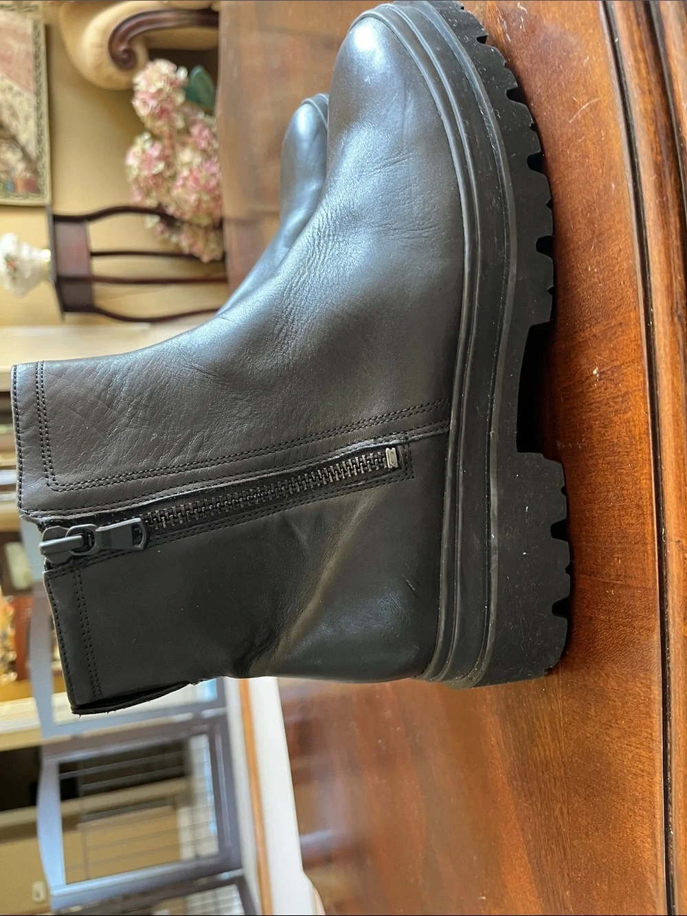 Vince Black Leather Zip Chelsea Boots